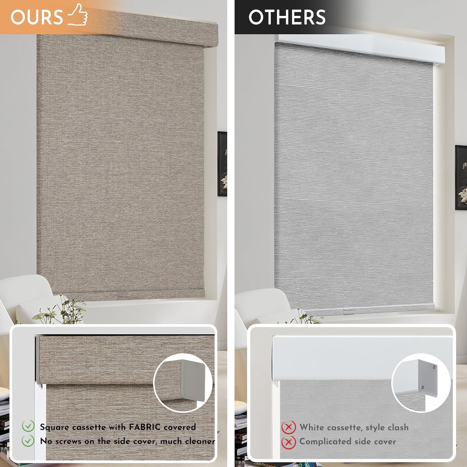 Persilux Blackout Roller Shades for Window Blinds,Cordless,Linen Fabric,Thermal Insulated Fabric UV Protection Shades for Home,Office,Bedroom,Door,Blackout-Light Brown,34 1/2" W X 72" H