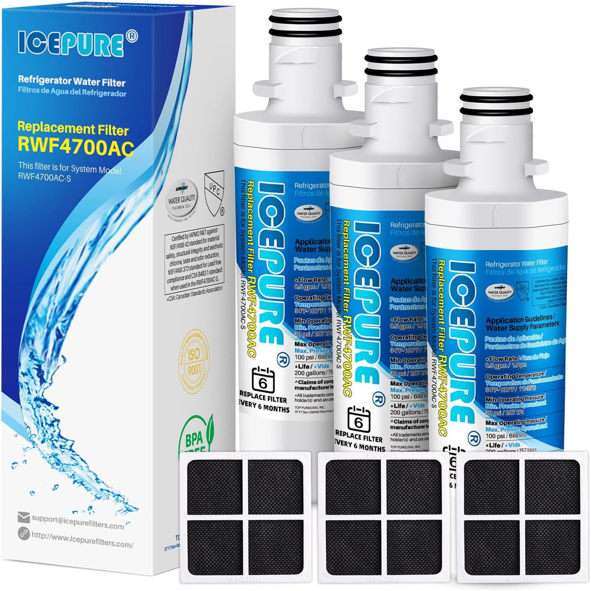 ICEPURE LT1000PC Refrigerator Water Filter and LT120F Air Filter, 3 Combo