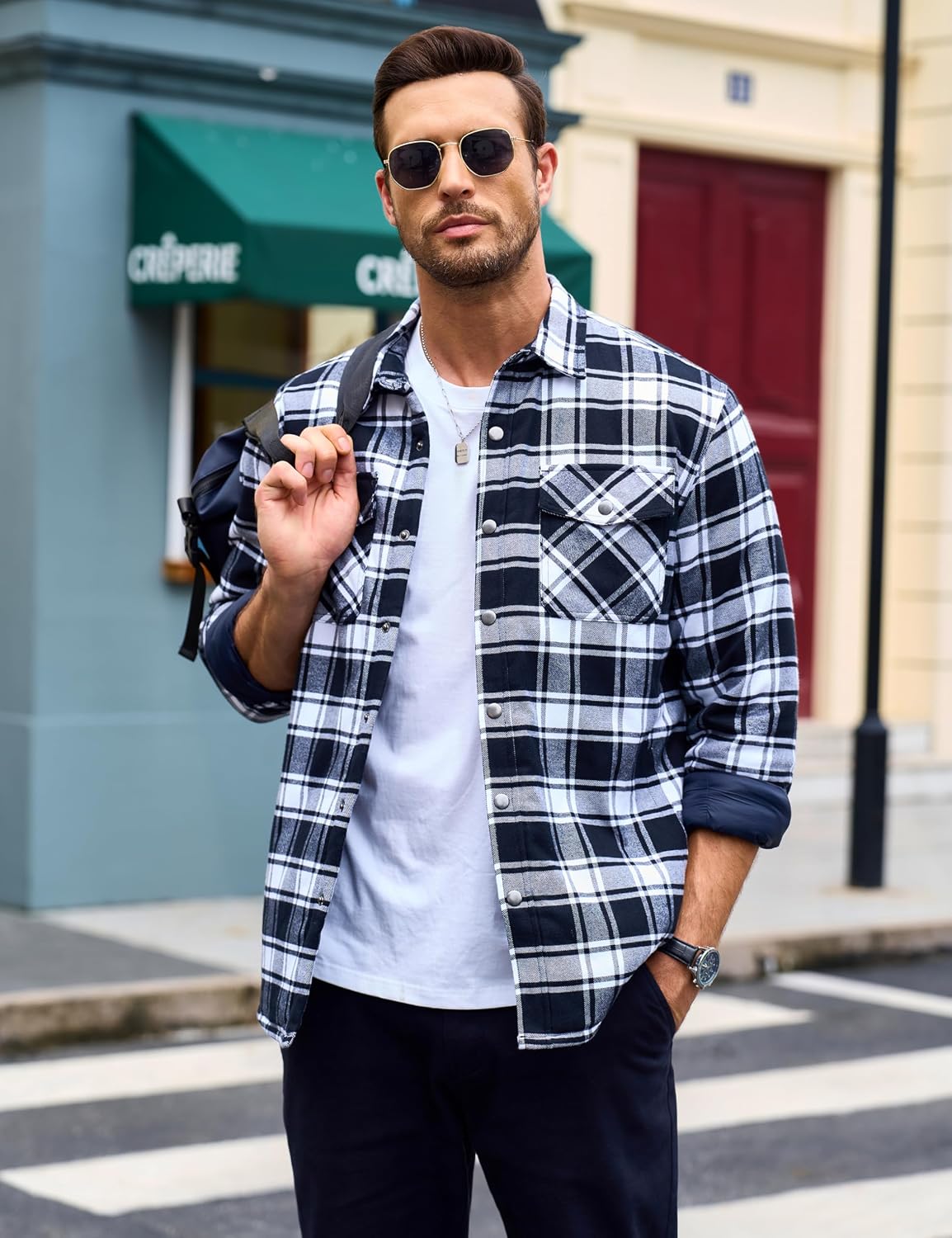 MAGCOMSEN Men's Flannel Shirts Long Sleeve Quilted Lined Button Down Plaid Flannel Jacket Heavyweight Warm Winter Coat