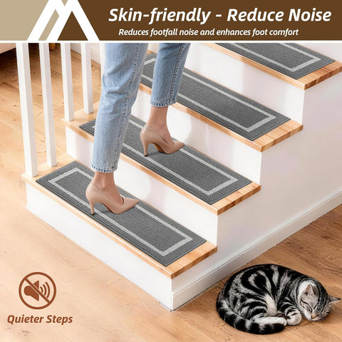COSY HOMEER Soft Stair Treads 15pcs Non-Slip Carpet Mat 28inX9in,Grey