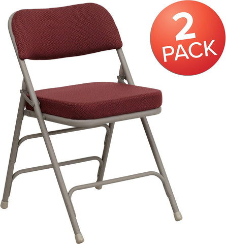 Flash Furniture Hercules Series Metal Folding Chairs with Cushioned Seat, Fabric Upholstered Event Chairs with 300-lb. Static Weight Capacity, Set of 2, Burgundy