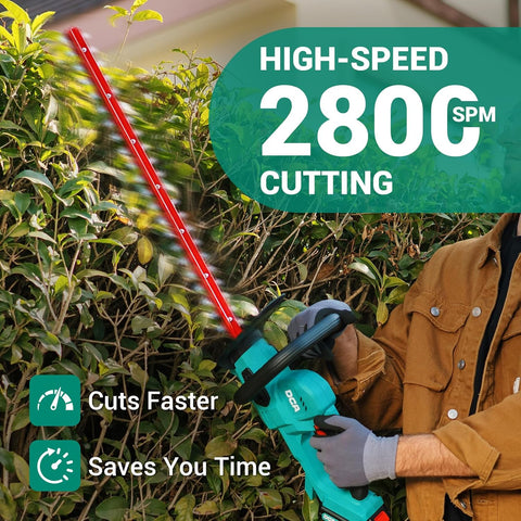 DCA 22 inch Hedge Trimmer Cordless 20V, 2800RPM Electric Bush Trimmer with Dual-Action Blade, 3/4" Cutting Capacity, 5.2 LBS Lightweight Bush Clipper, 180° Rotatable, 2.0Ah Battery & Charger Included