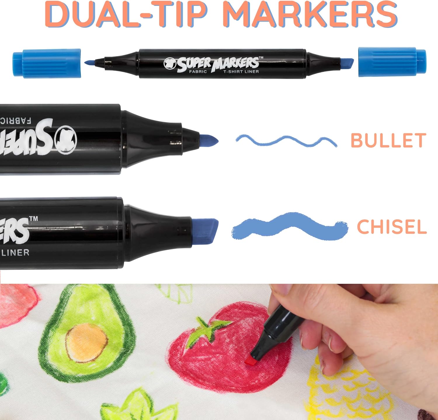 U.S. Art Supply Super Markers 20 Vibrant Dual Tip Fabric Markers