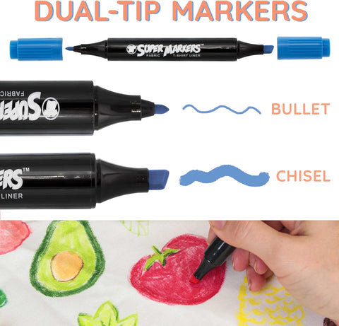 U.S. Art Supply Super Markers 20 Vibrant Dual Tip Fabric Markers
