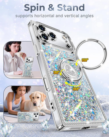 XYZ for iPhone 17 Pro Case, Glitter Bling Phone Cover with Stand