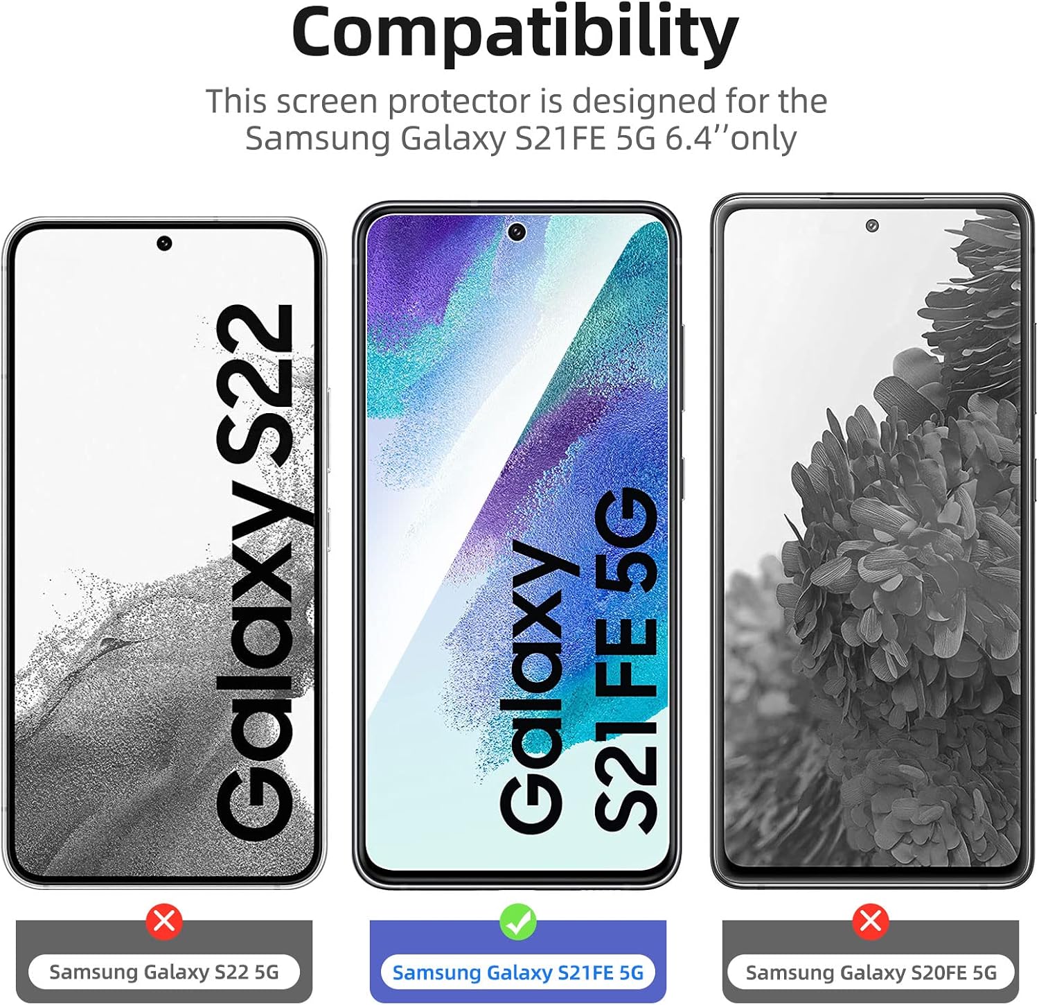 NEW'C 3 Pack Designed for Samsung Galaxy S21 FE 5G Screen Protector Tempered Glass,Case Friendly Scratch-proof, Bubble Free, Ultra Resistant