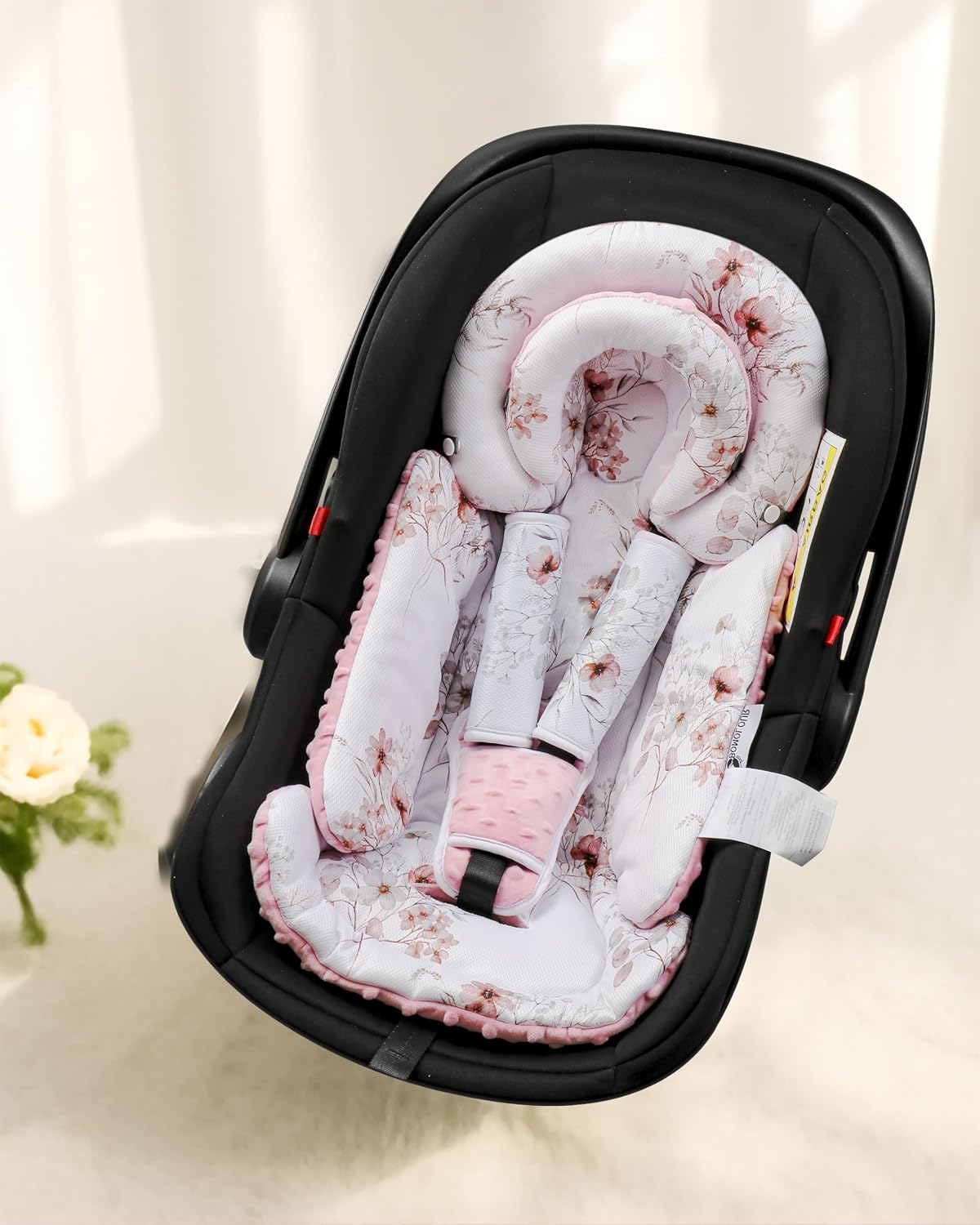BOMOLOUR Infant Car Seat Insert for Baby Head Body Support, Pink