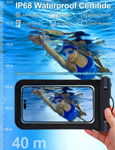 Waterproof Phone Pouch,2 Pack Black White Phone Waterproof Case,Cell Phone Dry Bag,Protection Level: IP68,Beach Cruise for Apple iPhone,Samsung,and More,Lanyard Included,(Fits Up to 8.3”),Black,White