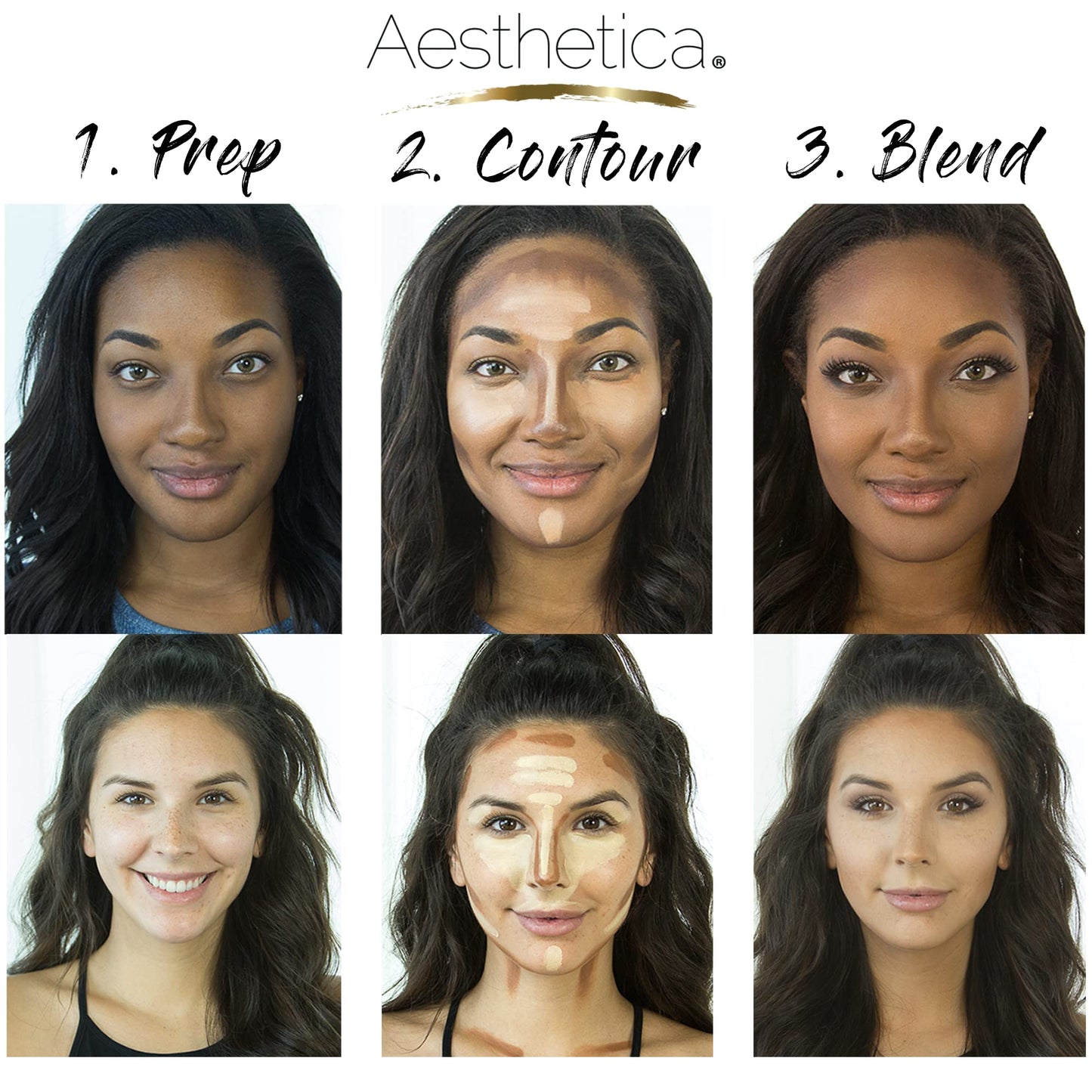 Aesthetica Cosmetics Cream Contour and Highlighting Makeup Kit - Contouring Foundation/Concealer Palette - Vegan & Cruelty Free - Step-by-Step Instructions Included