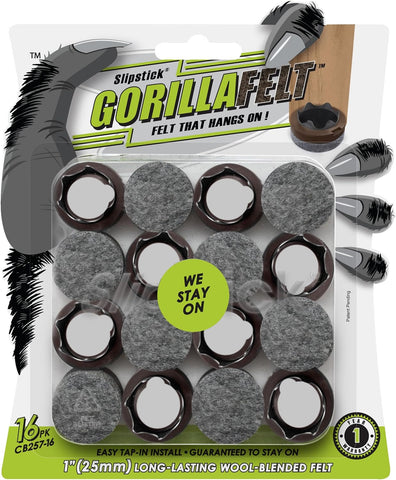 GorillaFelt Chair Leg Floor Protectors/Felt Chair Glides (Set of 16) Tap-On Felt Furniture Pads Guaranteed to Stay On, 1 Inch Round Chair Sliders