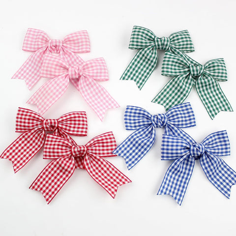2PCS 3'' Small Yellow Gingham Hair Bow for Girl, Cute Plaid Clip