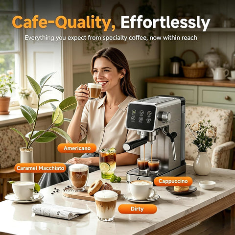 AMZCHEF 20 Bar Home Espresso Coffee Machine, Silver Gray