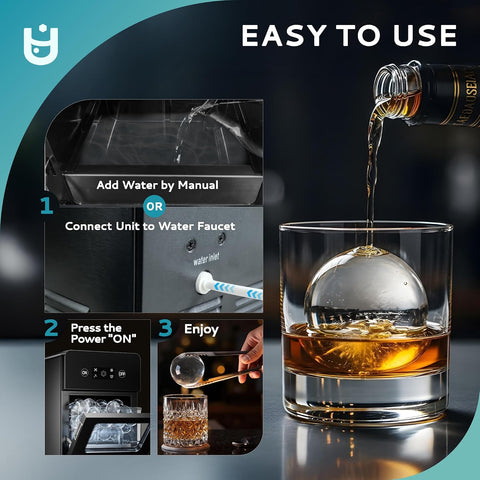 EUHOMY Ice Ball Maker Countertop, 144Pcs/day, 4Pcs Ready in 40Mins, Self-Cleaning, Sphere Ice Maker Machine with Crystal Clear Ice for Whiskey/Brandy/Rum