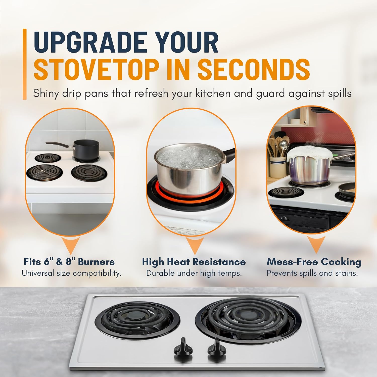 Electric Stove Drip Pans Set of 4 (2 x 6-Inch & 2 x 8-Inch) Replacement Stove Drip Pans for Electric Stove Compatible with 318067041 & 318067051, Frigidaire, Kenmore, Tappan & More