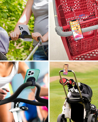 liuliuby Magnetic Phone Holder for Stroller, Shopping Cart & Golf Push Cart | Handlebar Phone Mount for MagSafe | Strap with Strong Magnet for Mag Safe | Stroller Accessories Compatible with Uppababy