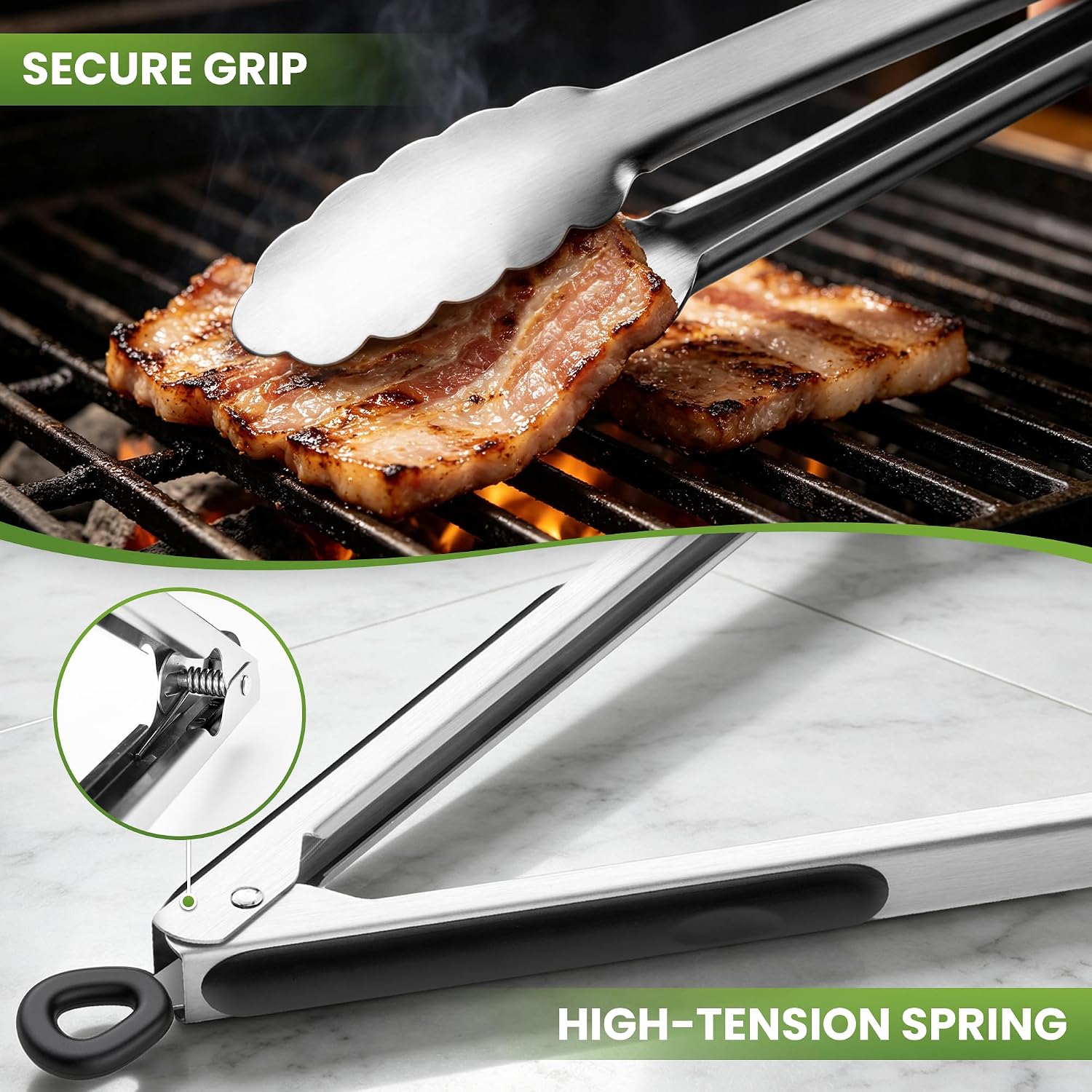 Grill Tongs, 17 Inch Extra Long Stainless Steel BBQ Tongs (17", 2PCS)
