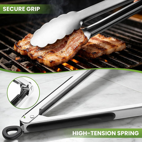 Grill Tongs, 17 Inch Extra Long Stainless Steel BBQ Tongs (17", 2PCS)