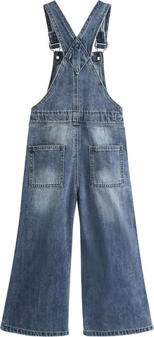 KIDSCOOL Girls Denim Overalls, Little Big Wide-Leg Jean Dungarees Pants