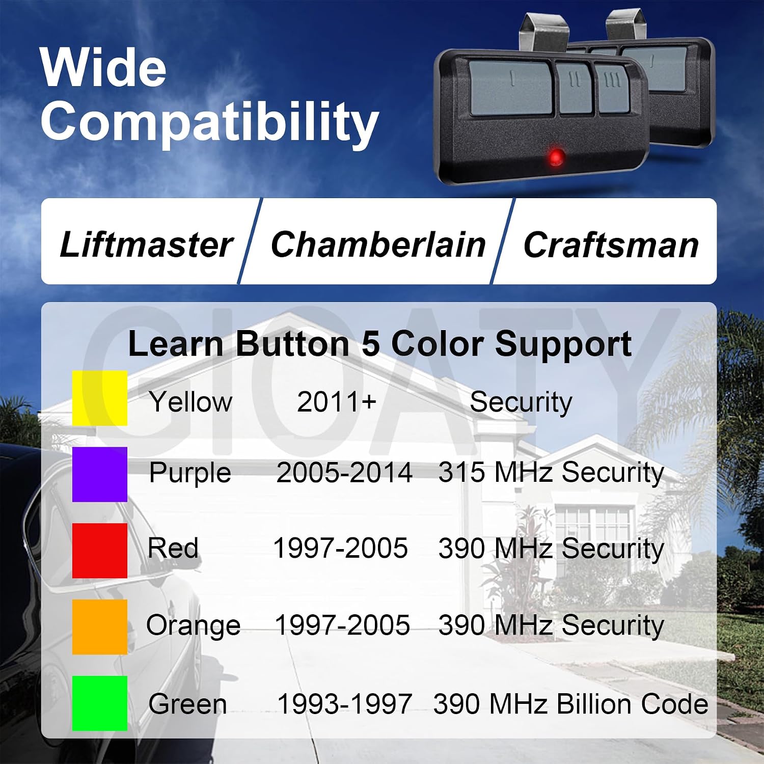 Universal Garage Door Opener Remote 2 for LiftMaster Chamberlain Craftsman