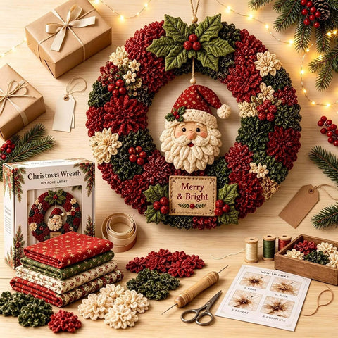 FAVIPT 3D Fabric Poke Wreath DIY Kit, Christmas Wreath DIY Kits for Adults