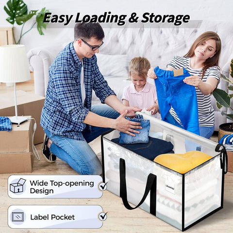 16 Pack Extra Large Clothes Storage Bins with Lids, Moving Bags, Clear