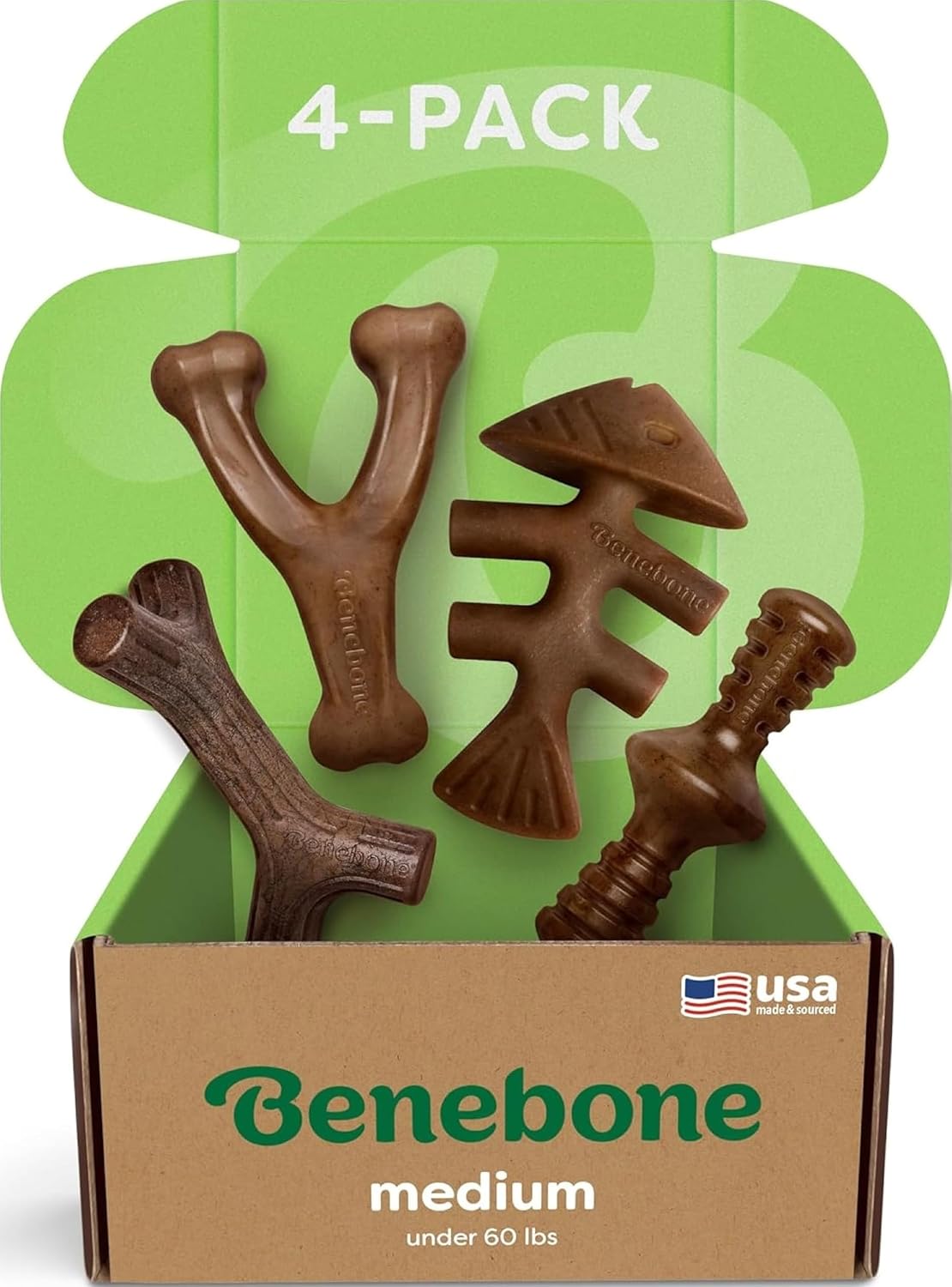 Benebone Medium 4-Pack Dog Toys for Aggressive Chewers – Under 60 lbs