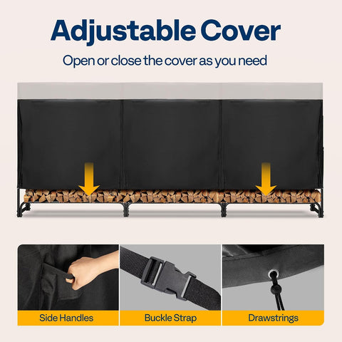 VIVOHOME 12 ft Heavy Duty Firewood Rack Outdoor with Cover, Black