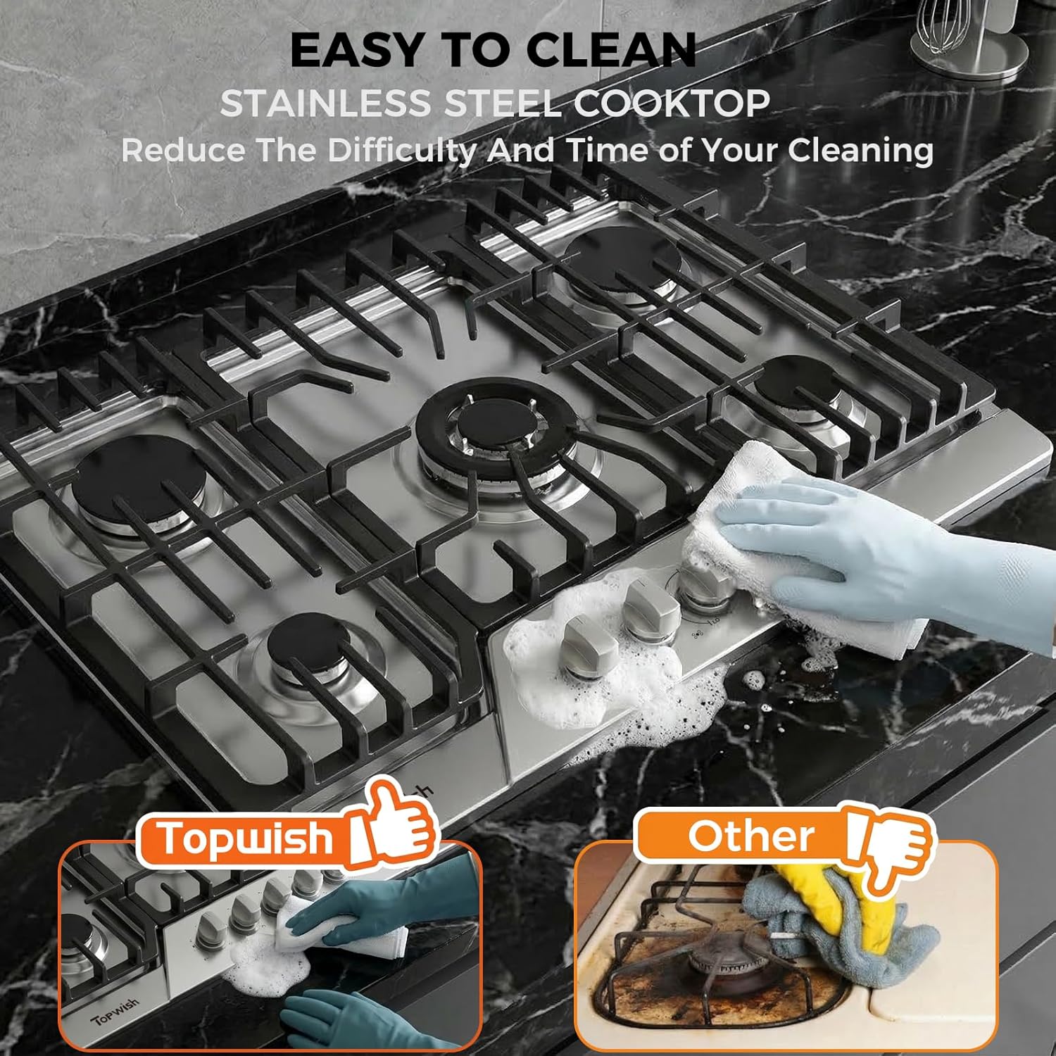 Gas Cooktop 30 Inch, Built-in 5 Burner Propane Stove Gas Stove Top