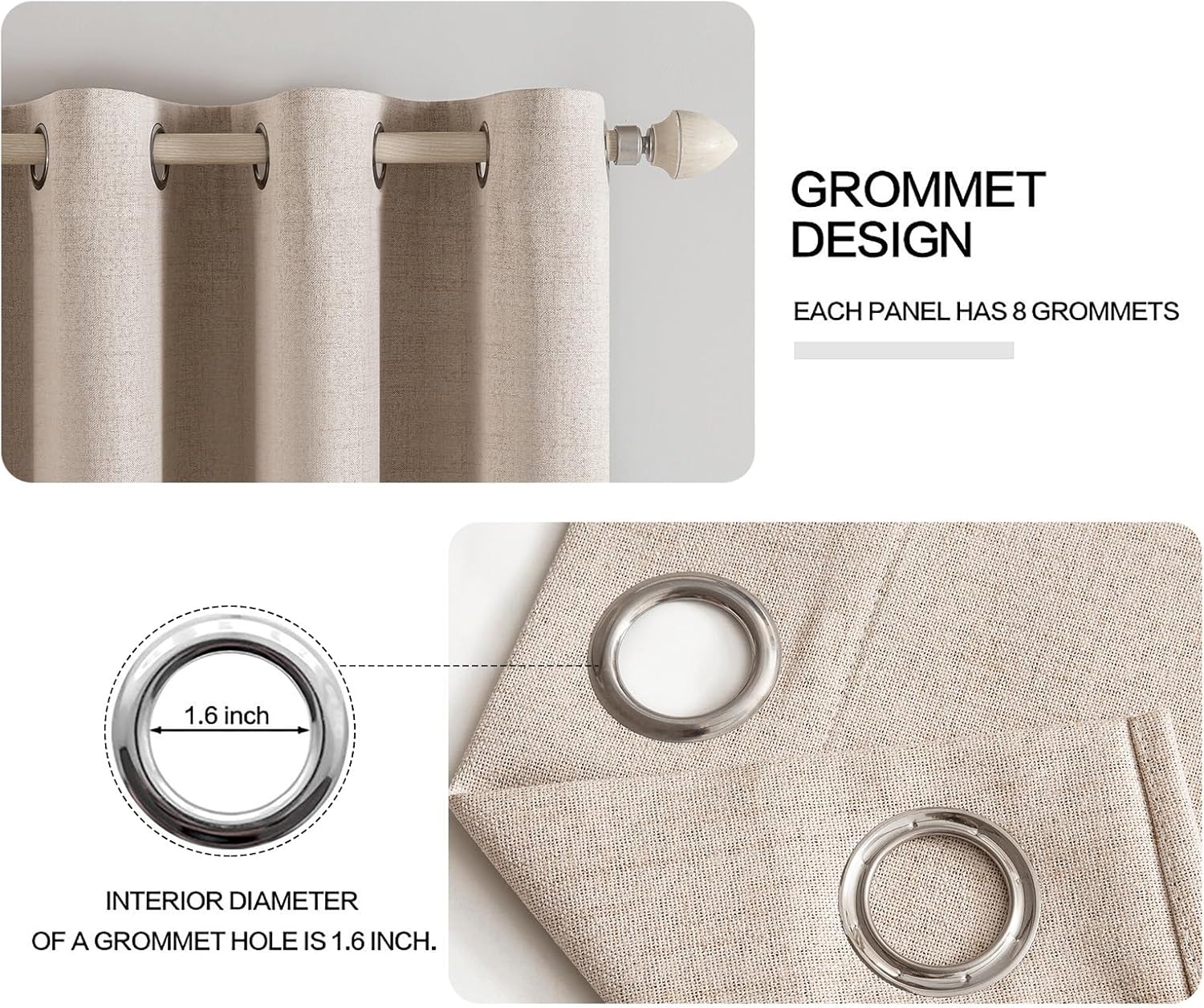 MIULEE 100% Blackout Linen Curtains for Bedroom 52x84 Inches Natural Beige