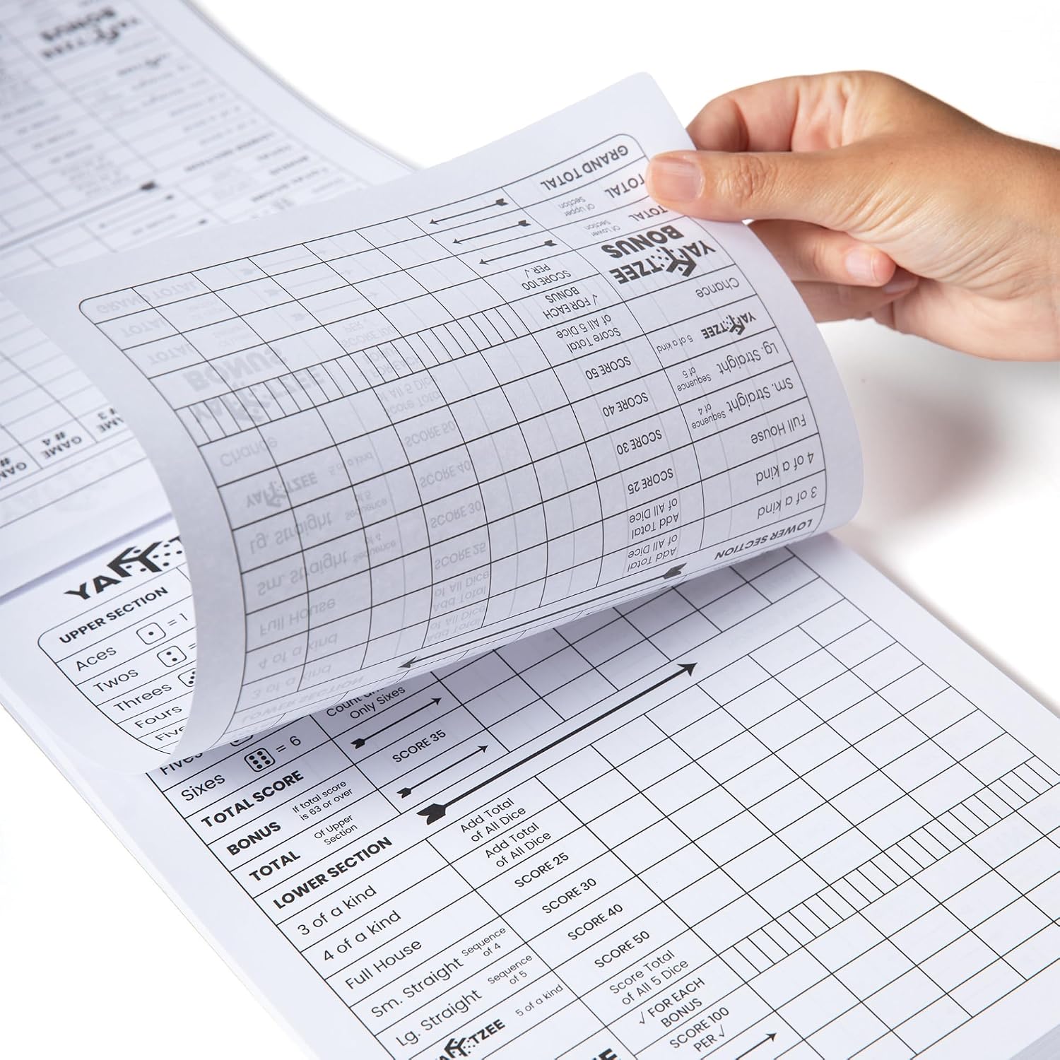 Perforated Yahtzee Score Pads: 120 Easy Tear Off Score Sheets, Large Print, Compatible with Yardzee and Yahtzee Games