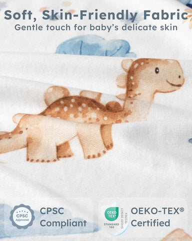 Baby Crib Sheets for Boys Girls, Toddler Bed Sheets Fitted for 52"x28" Standard Crib and Toddler Mattresses, 4 Pack Soft Stretchy Microfiber Khaki Blue Dinosaur