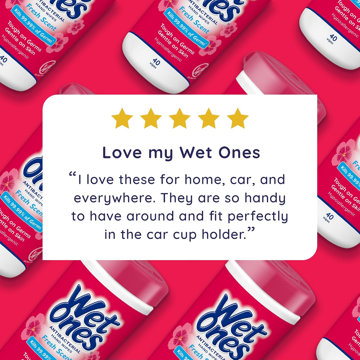 Wet Ones Antibacterial Hand Wipes, Fresh Scent, Packaging May Vary, White, 40 Count