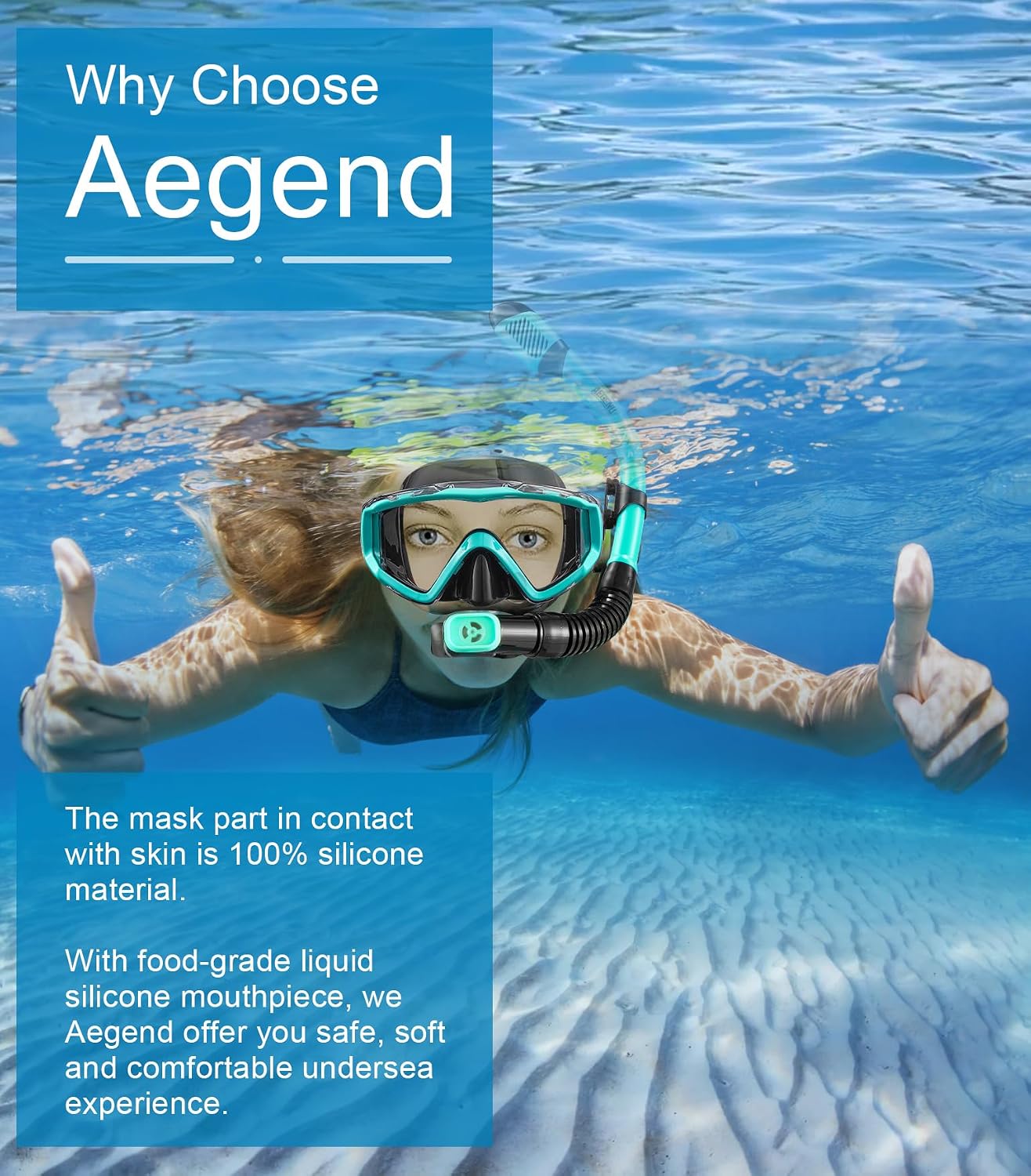 Aegend Snorkeling Gear for Adult Kid - Anti-Fog Mask with Top Dry Valve
