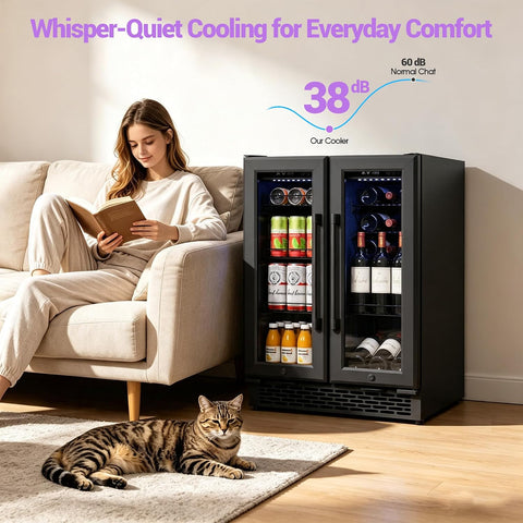 24 Inch Wine and Beverage Refrigerator with Glass Door, Dual Zone Cooler