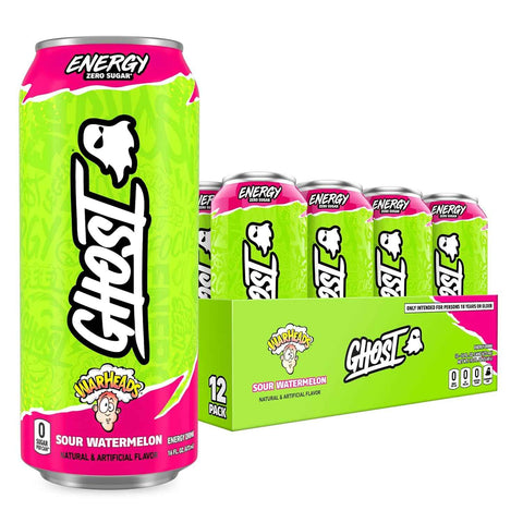 GHOST Energy Drink, Zero Sugars, 12-Pack, Warheads Sour Watermelon, 16oz