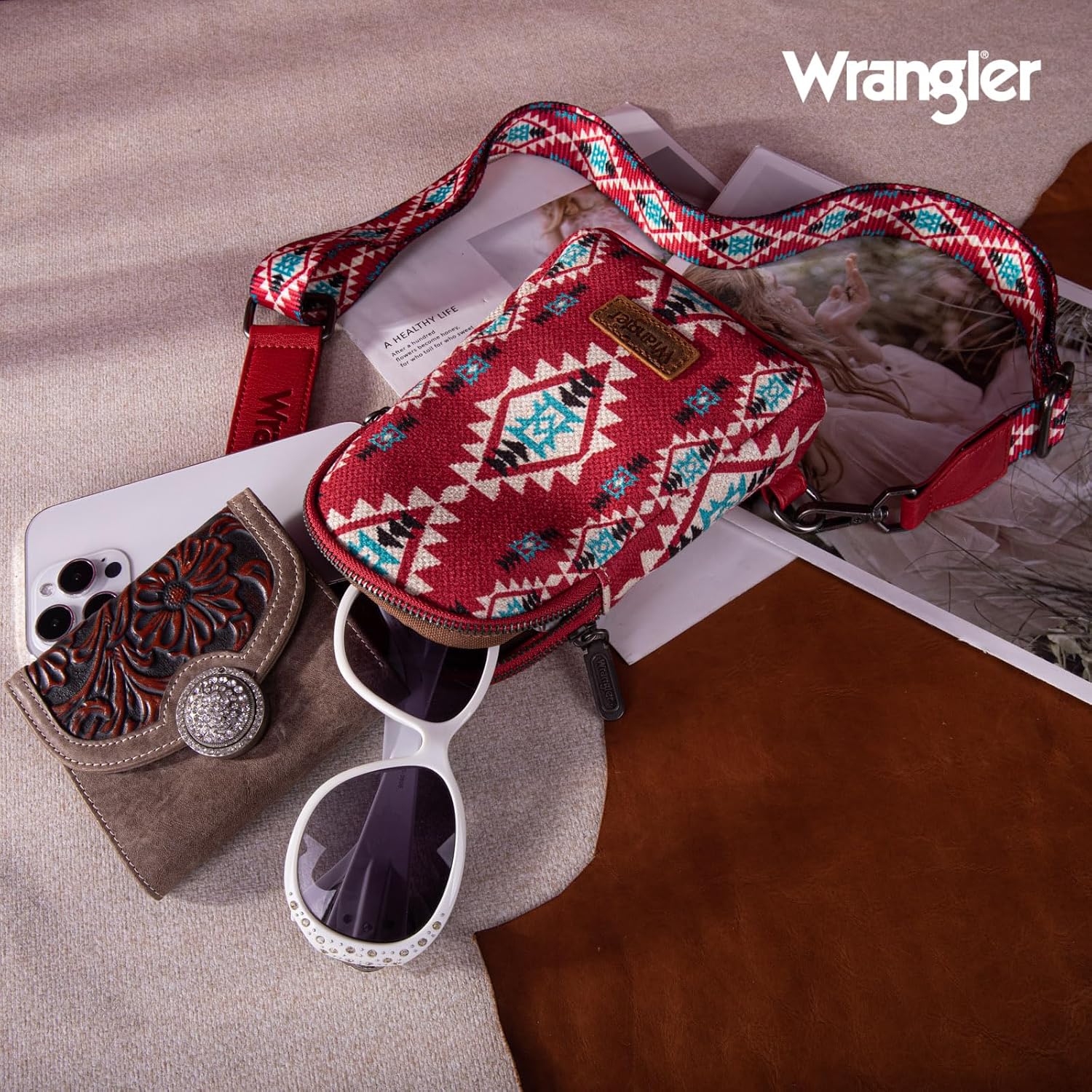 Wrangler Small Sling Bag for Women, Leather Crossbody Bags Cross Body Purse Fanny Packs with Adjustable Strap for Gift