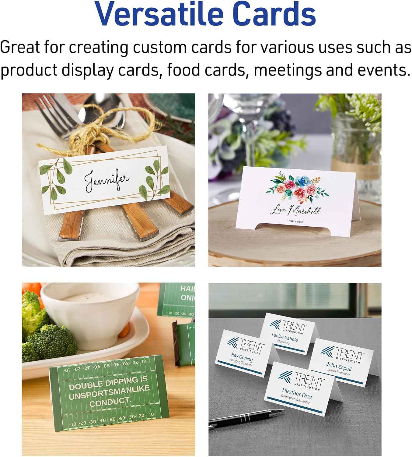 Avery Printable Tent Cards with Sure Feed Technology, 2" x 3.5", Matte White, 2-Pack, Total of 320 Blank Place Cards for Laser or Inkjet Printers (5812)