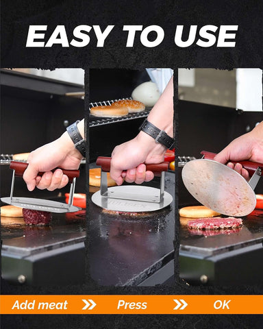 HULISEN Stainless Steel Burger Press, 6.2-Inch Round Burger Smasher