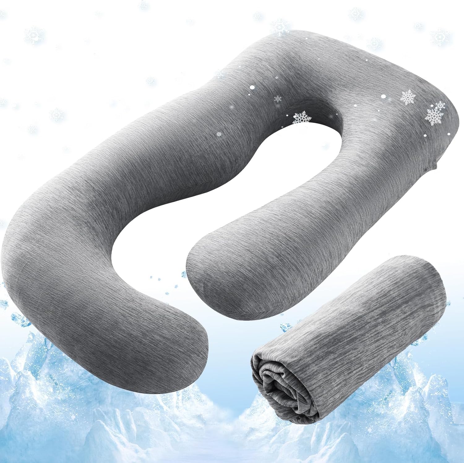 Sasttie Cooling Pregnancy Pillow Cover for 57-inch Maternity Pillow, Gray