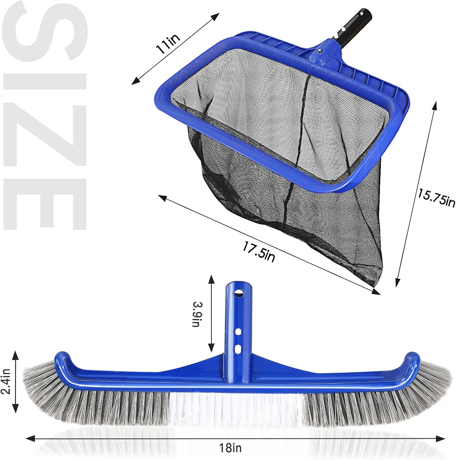 Pool Brush Head & Fine Mesh Pool Skimmer Kit，17" Pool Brushes for Cleaning Pool Wall， Reinforced Frame Pool Net Leaf Skimmer Cleaning Tool with Deep Fine Nylon Mesh Net Bag for Fast Cleaning