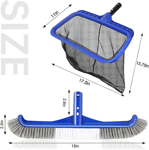 Pool Brush Head & Fine Mesh Pool Skimmer Kit，17" Pool Brushes for Cleaning Pool Wall， Reinforced Frame Pool Net Leaf Skimmer Cleaning Tool with Deep Fine Nylon Mesh Net Bag for Fast Cleaning