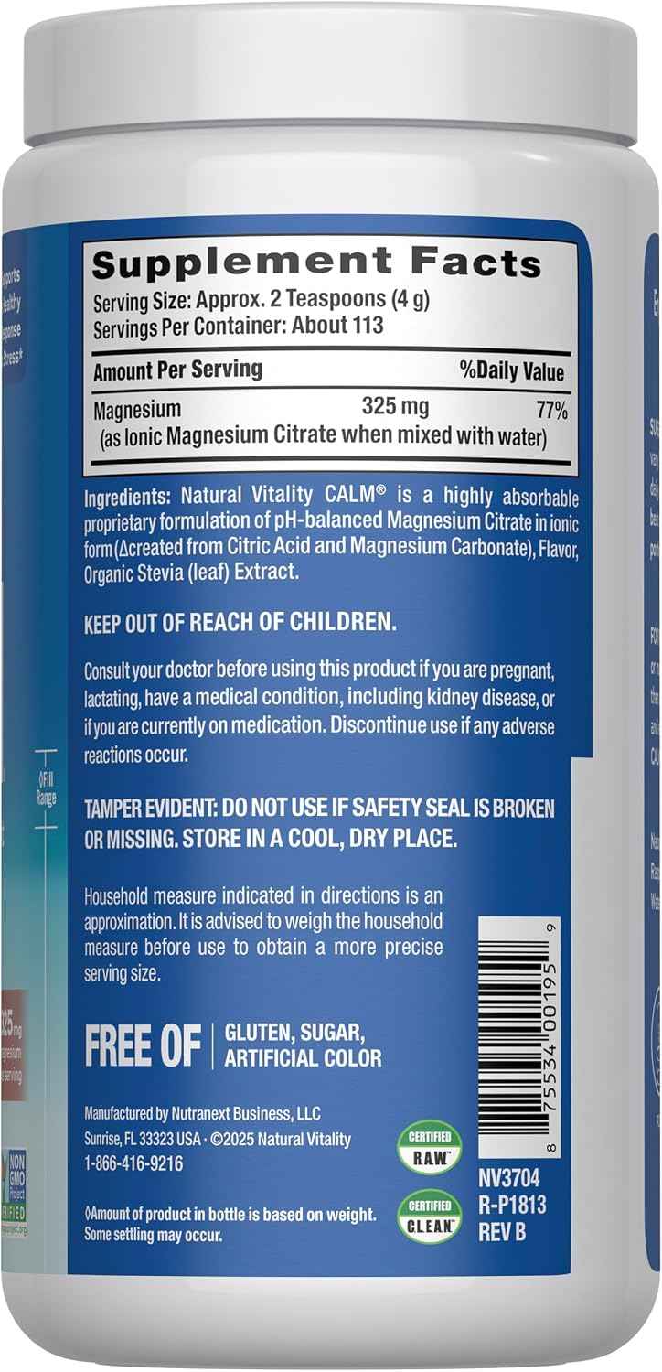 Natural Vitality Calm Magnesium Powder | Relaxing Drink Mix | Cherry Flavored Supplement | 325mg Per Serving | Non-GMO, Gluten-Free & Vegan Formula | 16oz