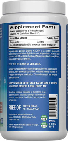 Natural Vitality Calm Magnesium Powder | Relaxing Drink Mix | Cherry Flavored Supplement | 325mg Per Serving | Non-GMO, Gluten-Free & Vegan Formula | 16oz
