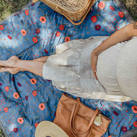 Little Unicorn 5'x10' XL Outdoor Family Picnic & Beach Blanket | Durable & Water-Resistant Fabric | Compact Fold & Easily Wipes Clean | Zipper Pocket (Midnight Poppy)
