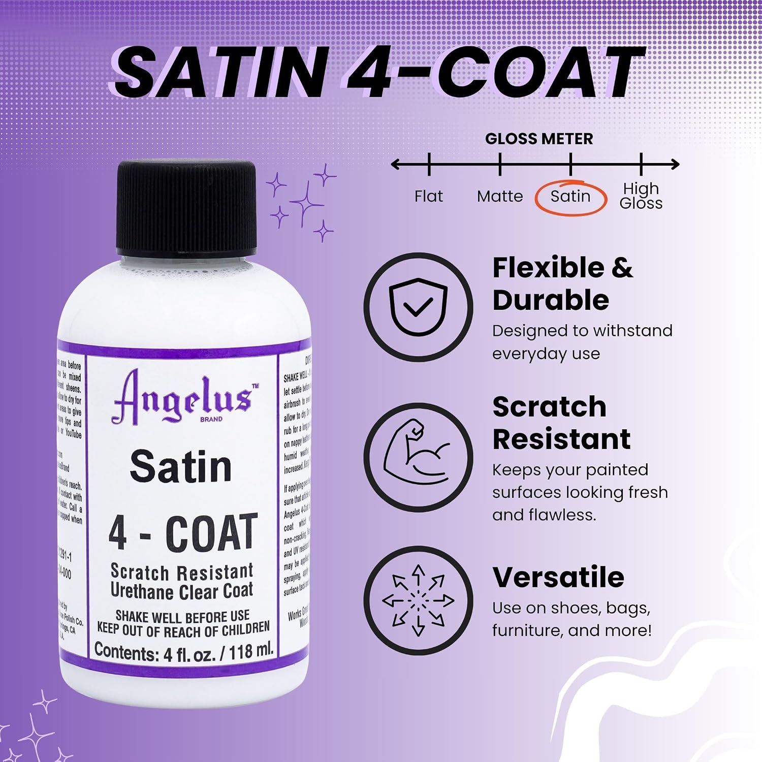 Angelus Satin 4-Coat Scratch-Resistant Leather Sealer – Durable, Flexible, Clear Coat Protection for Leather Shoes, Bags, Jackets & More - Satin Finish - 4 Fl Oz