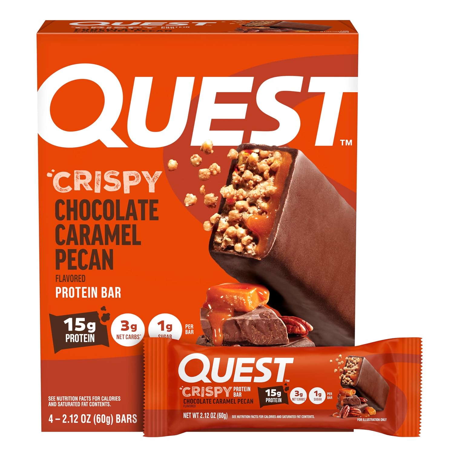 Quest Nutrition Crispy Protein Bar, Chocolate Caramel Pecan, 4 Count