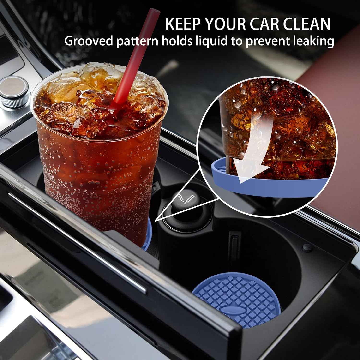 ME.FAN Car Cup Coasters [4 Pack] Silicone Car Coasters/Cup Mats, Non-Slip Recessed Car Interior Accessories Navy Blue