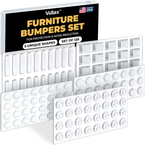 Vellax Cabinet Door Bumpers, 128 Clear Silicone Bumper Pads, Adhesive