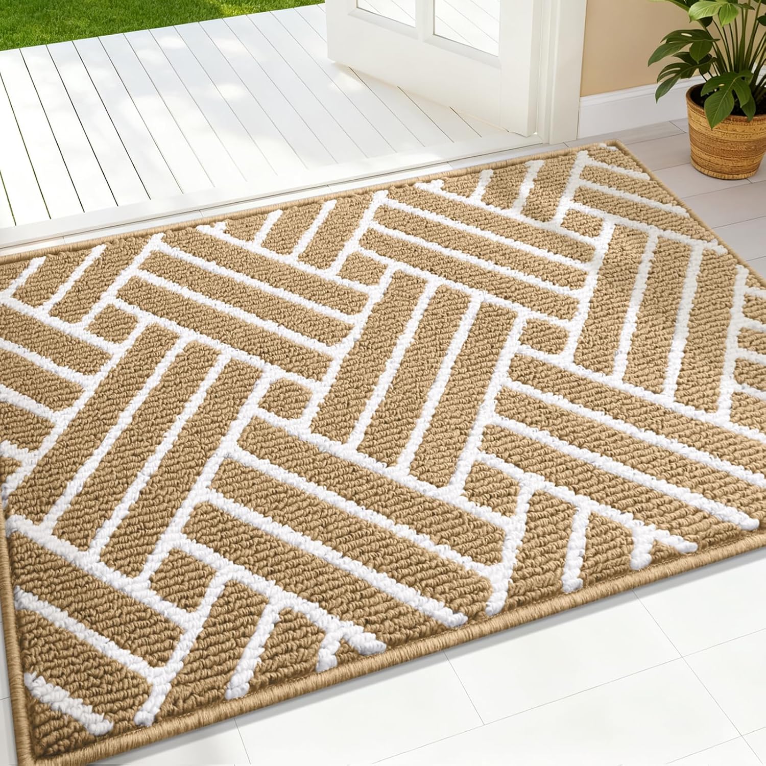 OLANLY Indoor Door Mat 32x20, Low-Profile Dirt Resistant Doormat, Beige
