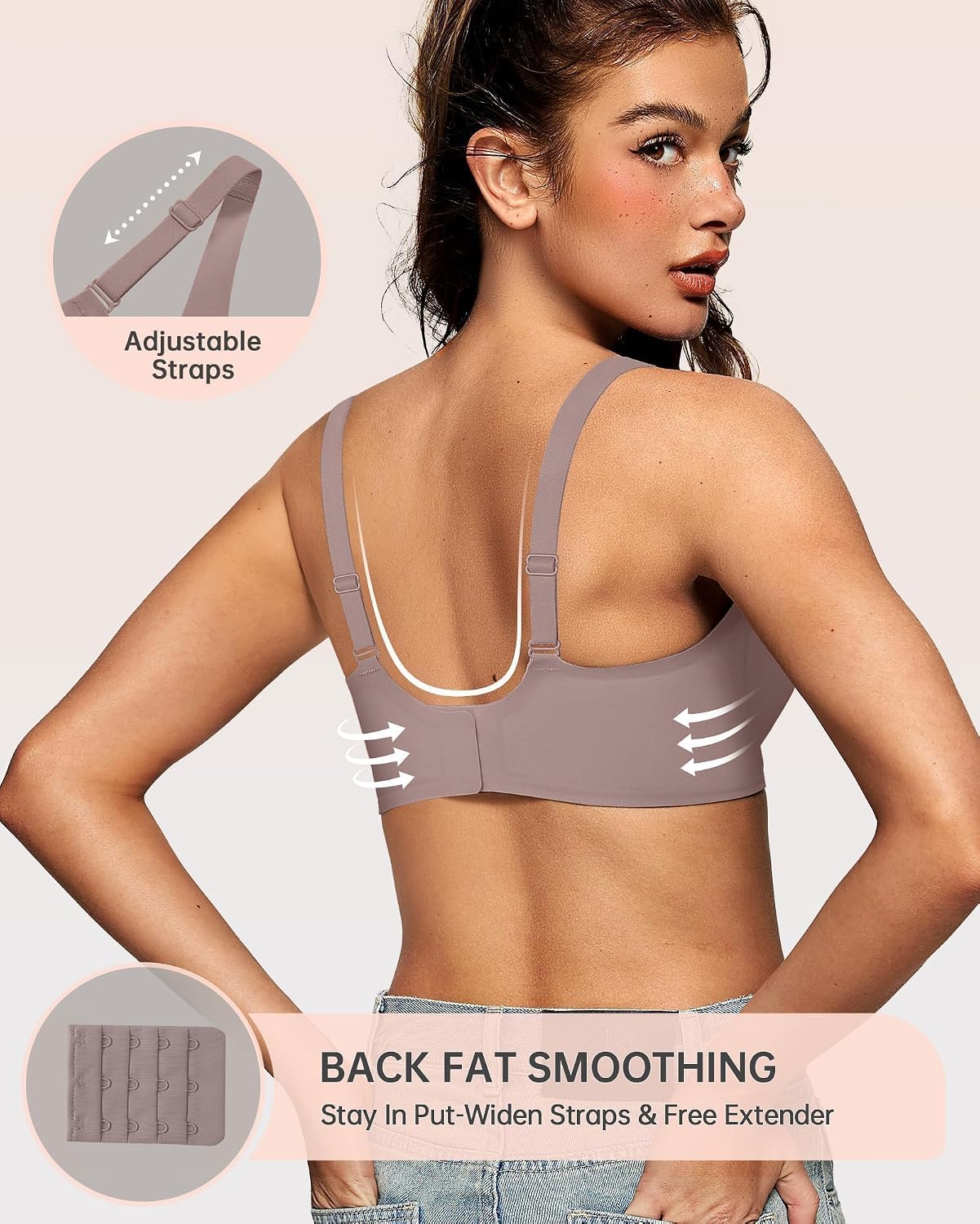 OEAK Womens Jelly Bras Wireless Deep V Comfy Push Up Tshirt Bras M Grey